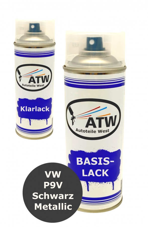 Autolack für VW P9V Schwarz Metallic+400ml Klarlack Set